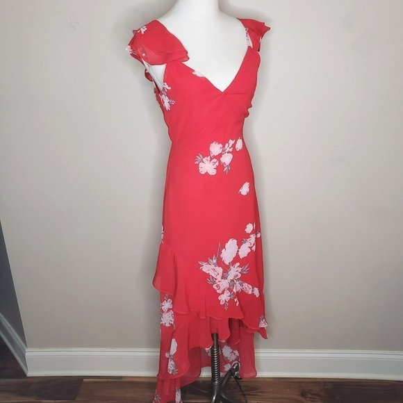 Chic Red Floral High Low Dress - Picture 1 of 11